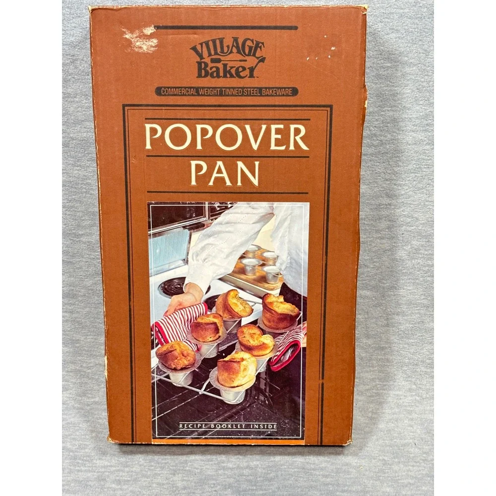 Village Baker Commercial Weight Tinned‎ Steel 6 Cup Popover Pan Vintage Bakeware